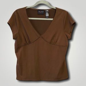 Axcess by Liz Claiborne V-neck Brown Shirt Blouse